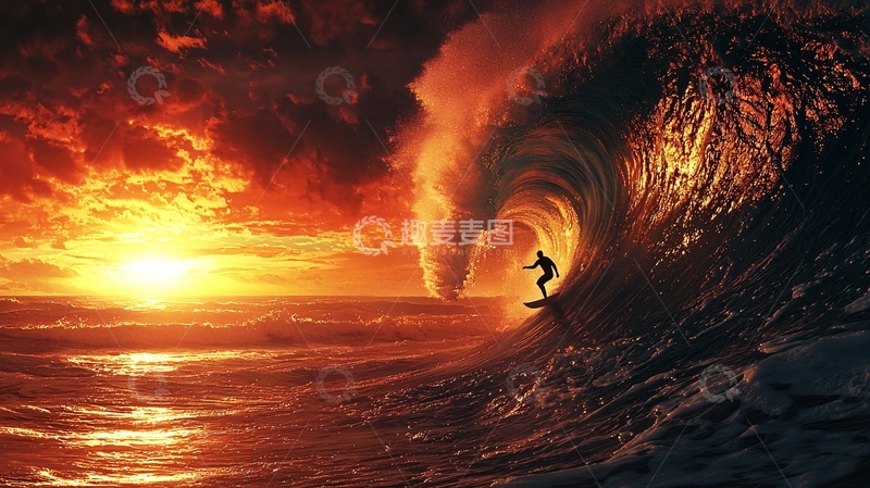 高清大图下载【趣麦麦图】日落冲浪
