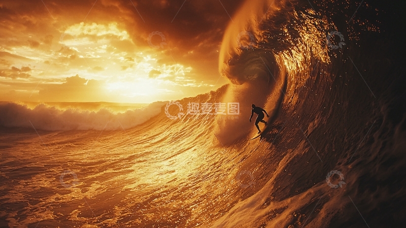 高清大图下载【趣麦麦图】日落冲浪