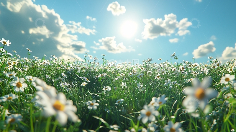 高清大图下载【趣麦麦图】阳光下的雏菊花田