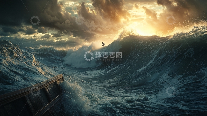 高清大图下载【趣麦麦图】暴风雨中的小船