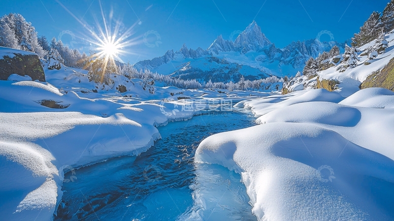 高清大图下载【趣麦麦图】雪山冰川河流阳光