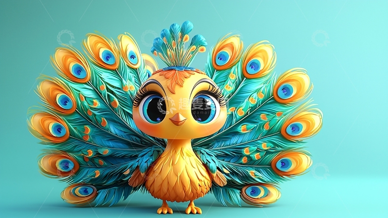 高清大图下载【趣麦麦图】卡通孔雀