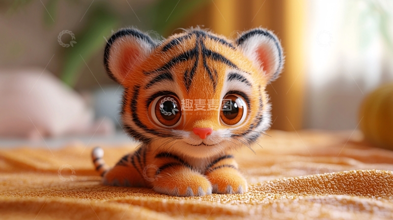 高清大图下载【趣麦麦图】毛茸茸大眼睛可爱小老虎