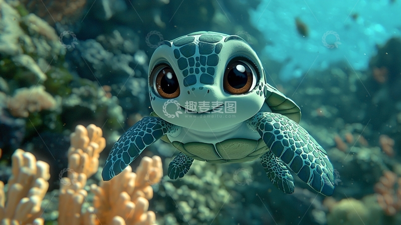 高清大图下载【趣麦麦图】超萌卡通小海龟