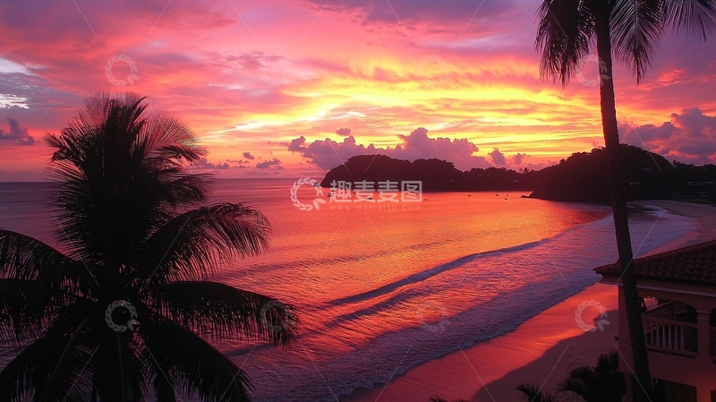 高清大图下载【趣麦麦图】热带海滩日落
