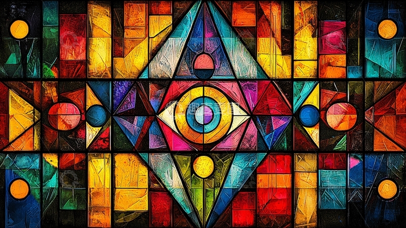 高清大图下载【趣麦麦图】抽象几何彩色玻璃窗