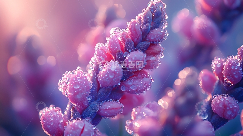 高清大图下载【趣麦麦图】紫粉色花朵清晨露珠