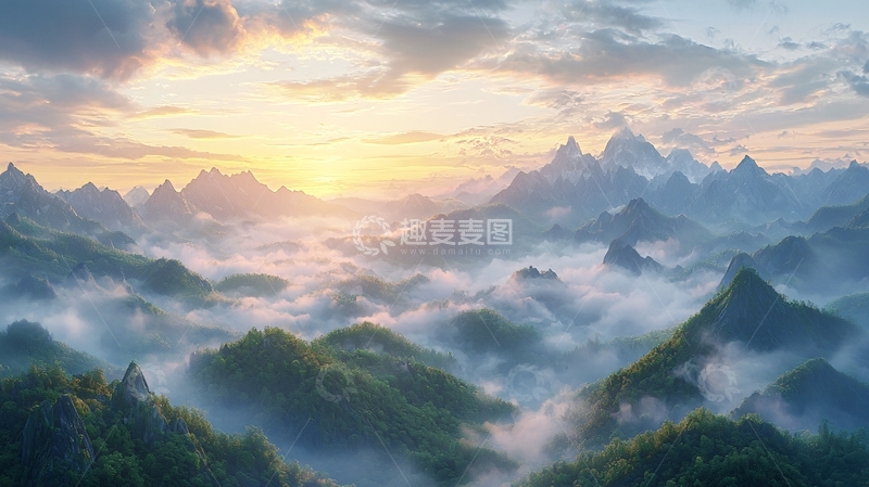 高清大图下载【趣麦麦图】云海山峰日出
