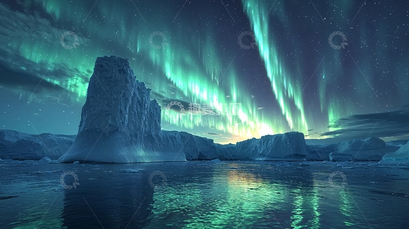 高清大图下载【趣麦麦图】极光下的冰山