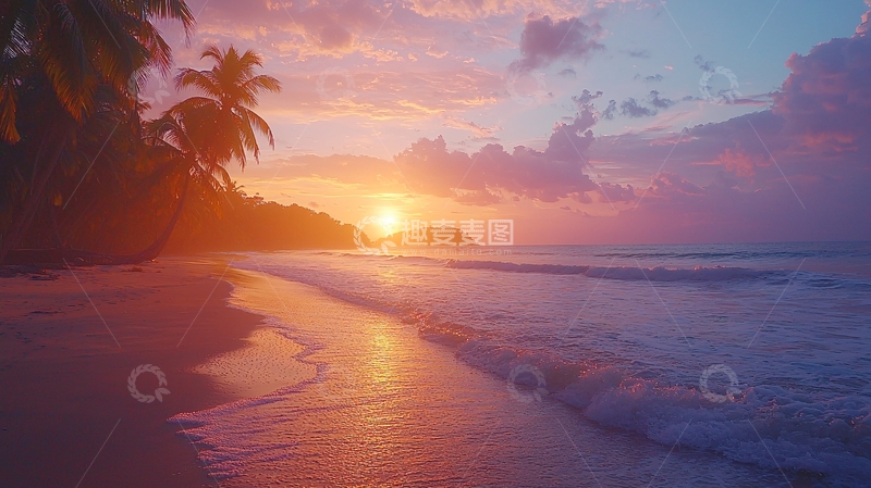 高清大图下载【趣麦麦图】热带海滩日落景色