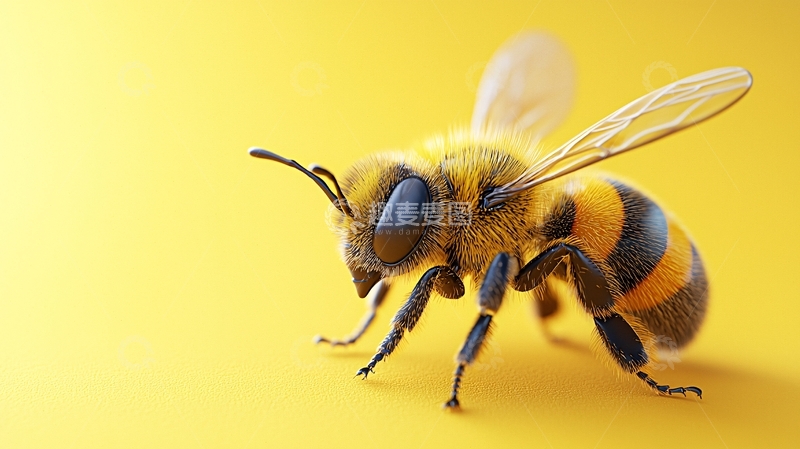 高清大图下载【趣麦麦图】黄背景毛茸茸的蜜蜂