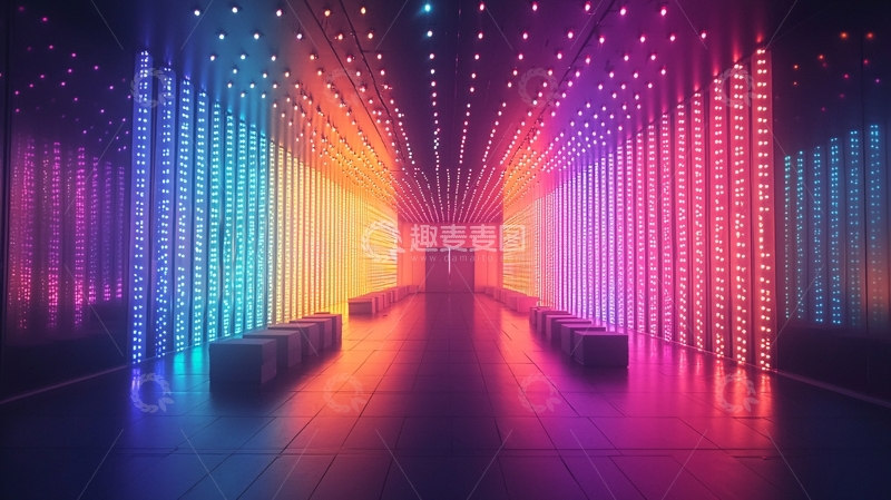 高清大图下载【趣麦麦图】绚丽多彩的灯光走廊