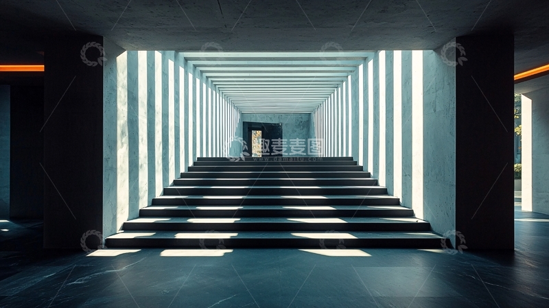 高清大图下载【趣麦麦图】现代建筑楼梯走廊光影