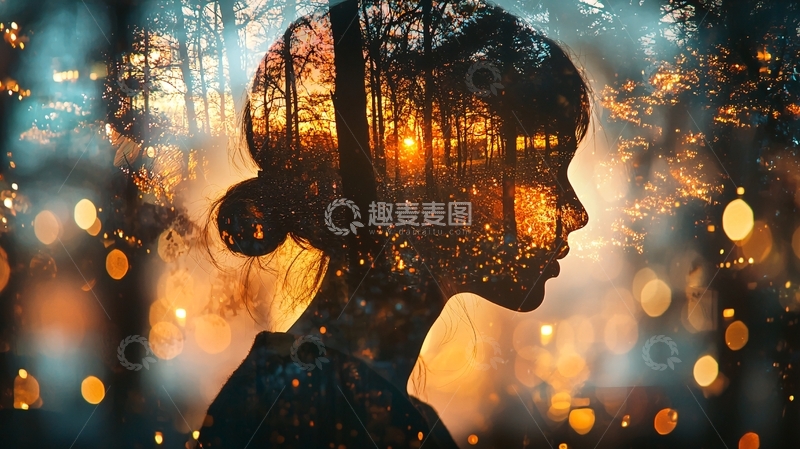 高清大图下载【趣麦麦图】森林女孩剪影