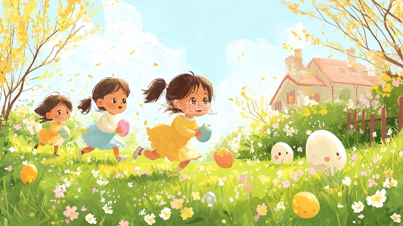 高清大图下载【趣麦麦图】春日寻蛋嬉戏图