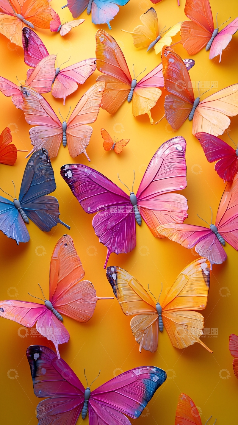 高清大图下载【趣麦麦图】黄色背景彩色蝴蝶