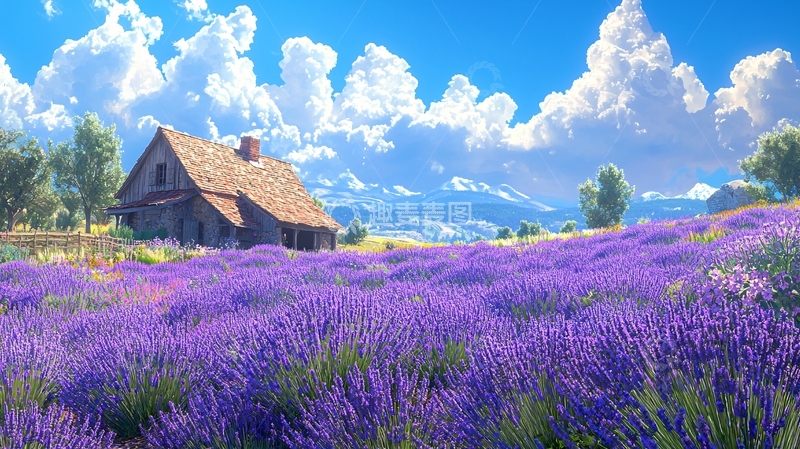 高清大图下载【趣麦麦图】薰衣草田园小屋