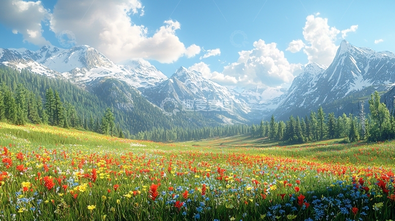 高清大图下载【趣麦麦图】山峦花海阳光明媚