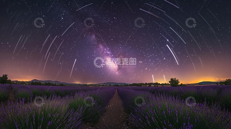 高清大图下载【趣麦麦图】紫色薰衣草田的星空