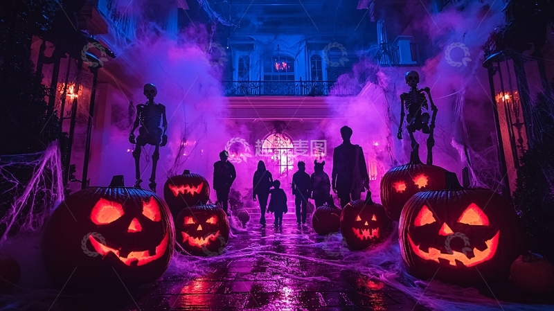 高清大图下载【趣麦麦图】万圣节南瓜灯与骷髅装饰