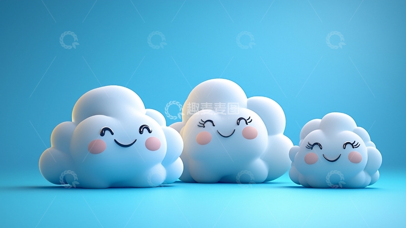 高清大图下载【趣麦麦图】蓝色背景下三朵微笑云朵