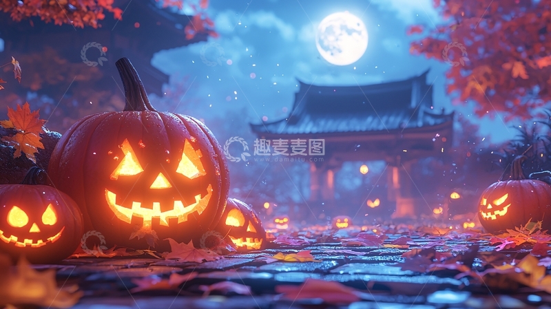 高清大图下载【趣麦麦图】月光下的中国风万圣节