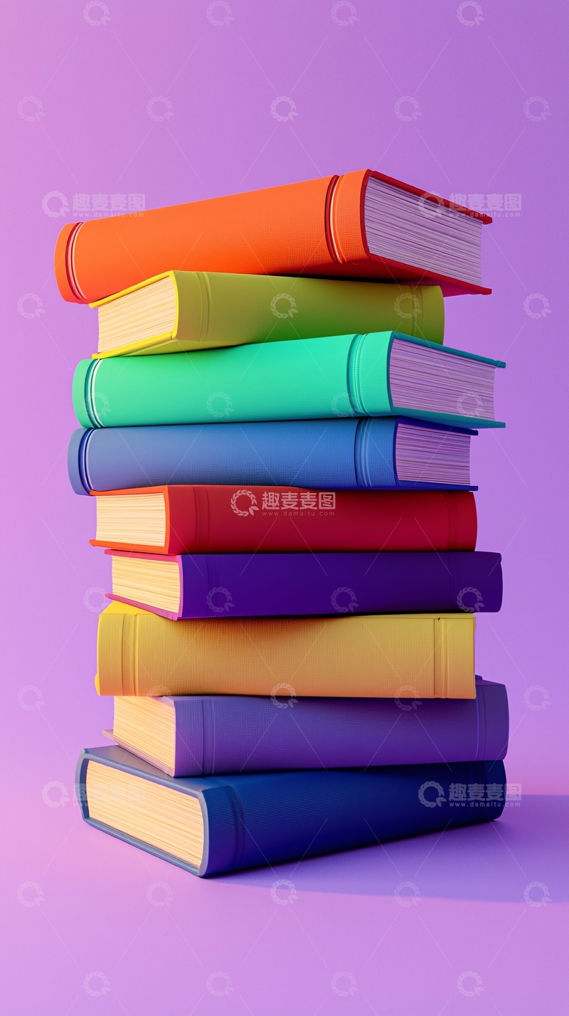 高清大图下载【趣麦麦图】-彩色书籍堆叠