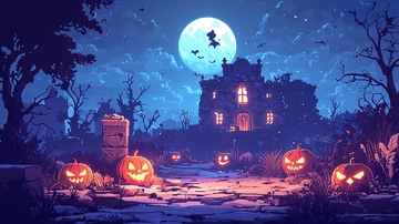 万圣节夜晚的恐怖古堡