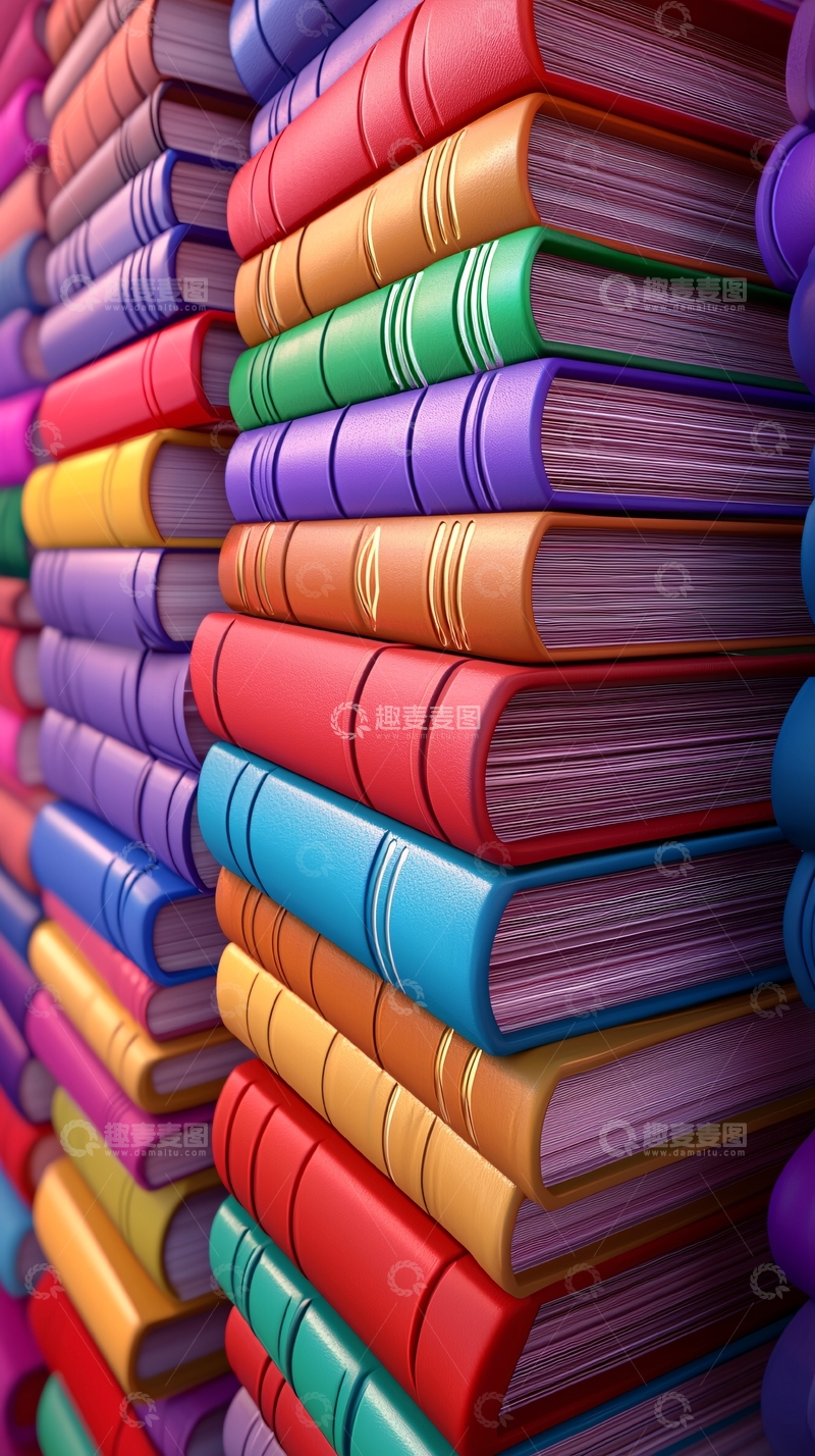高清大图下载【趣麦麦图】-彩色书籍堆叠