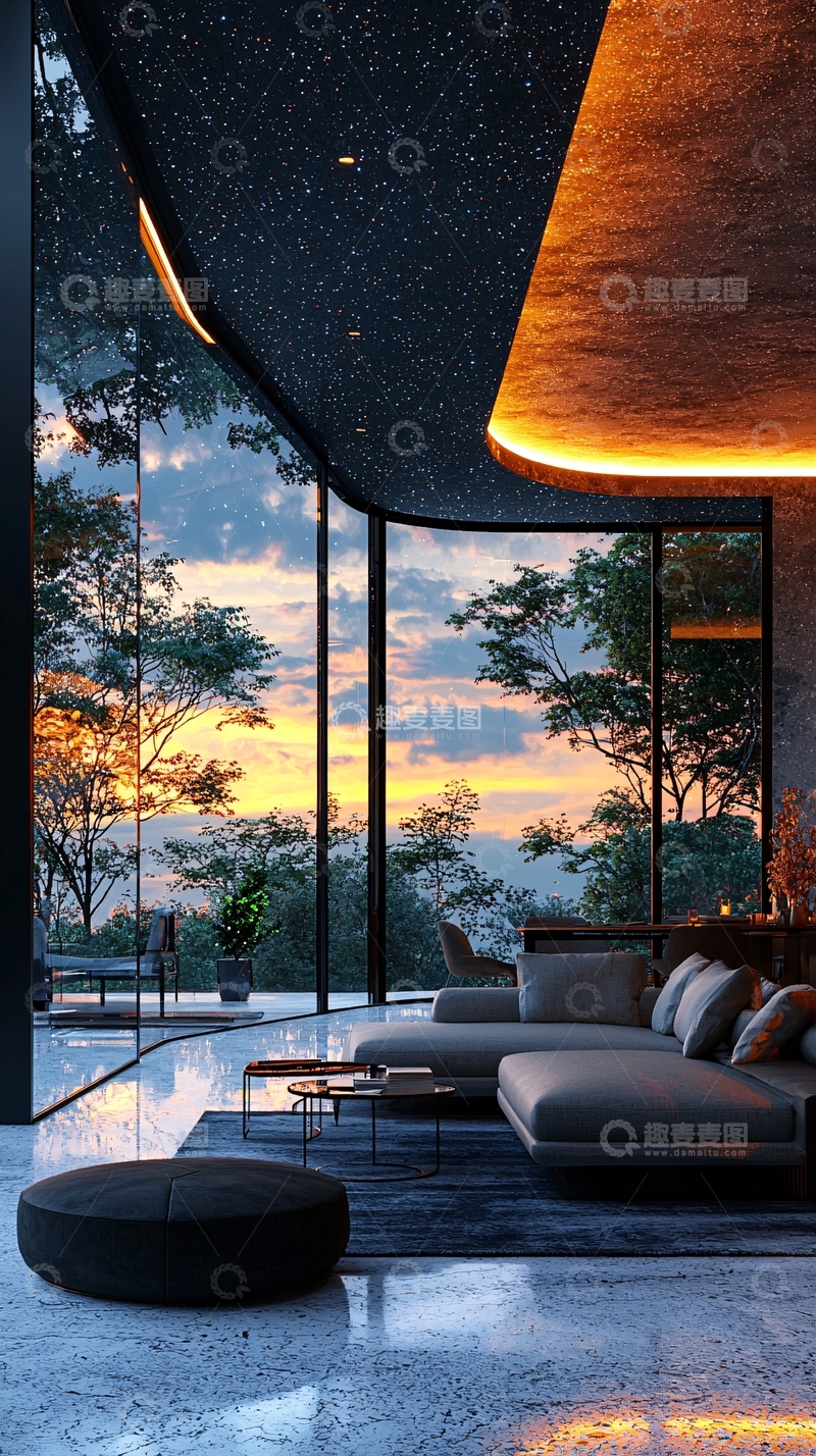 高清大图下载【趣麦麦图】极简风格落地窗客厅