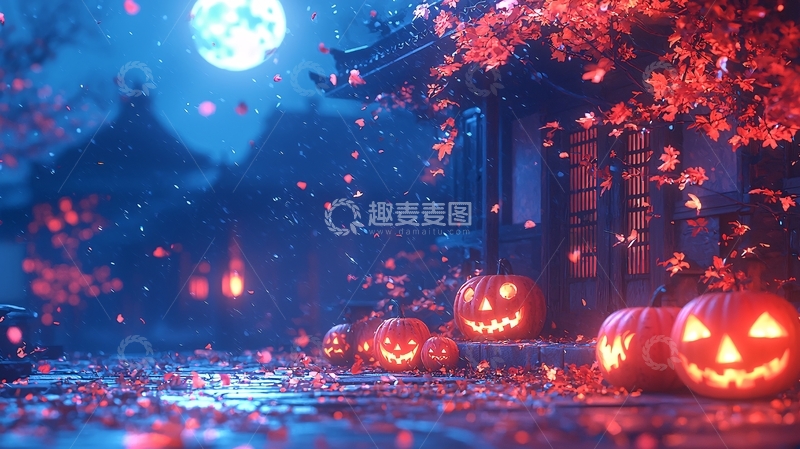 高清大图下载【趣麦麦图】水墨风万圣节南瓜灯