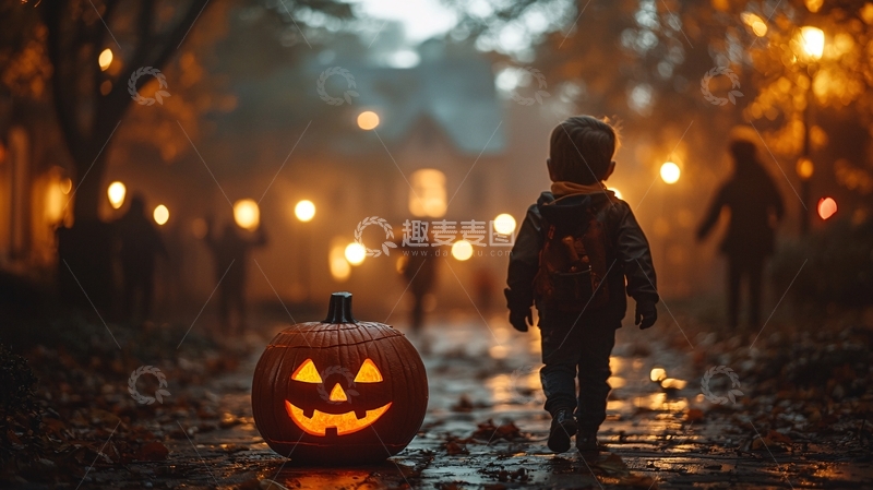 高清大图下载【趣麦麦图】万圣节儿童提灯游行
