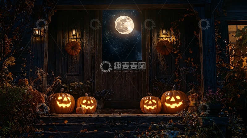 高清大图下载【趣麦麦图】万圣节南瓜灯前门夜景