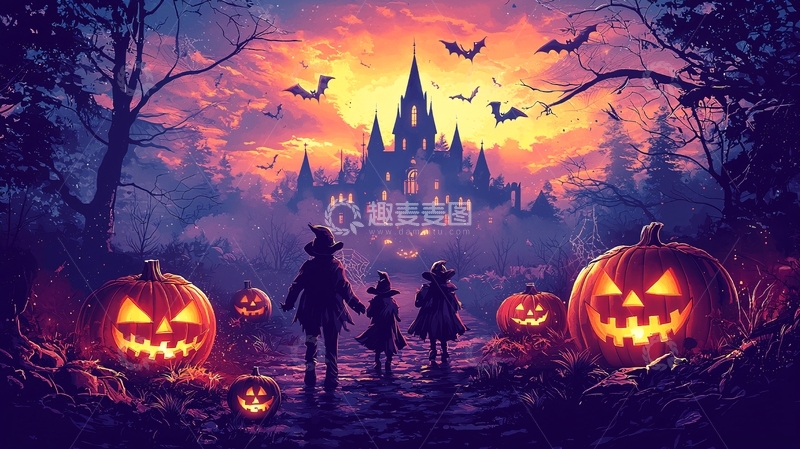 高清大图下载【趣麦麦图】万圣节南瓜城堡剪影