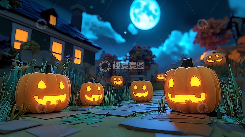 高清大图下载【趣麦麦图】万圣节卡通南瓜屋
