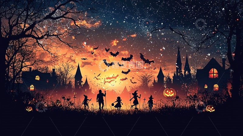 高清大图下载【趣麦麦图】万圣节夜晚剪影