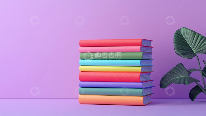 高清大图下载【趣麦麦图】彩色书籍堆叠