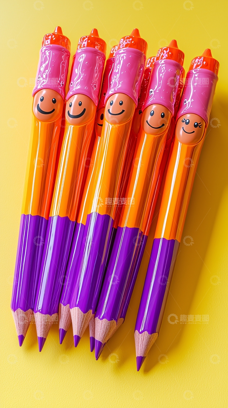 高清大图下载【趣麦麦图】彩色笑脸铅笔
