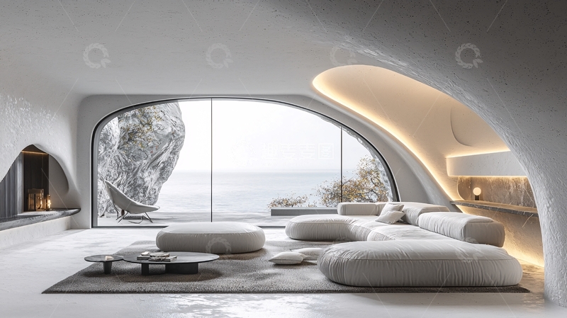 高清大图下载【趣麦麦图】现代极简风海景客厅