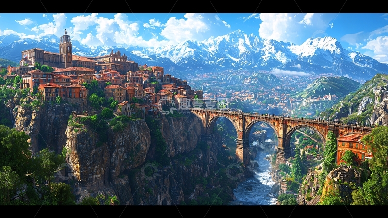 高清大图下载【趣麦麦图】山峦环抱的古镇