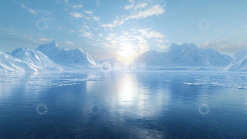 高清大图下载【趣麦麦图】极地冰川日出景色