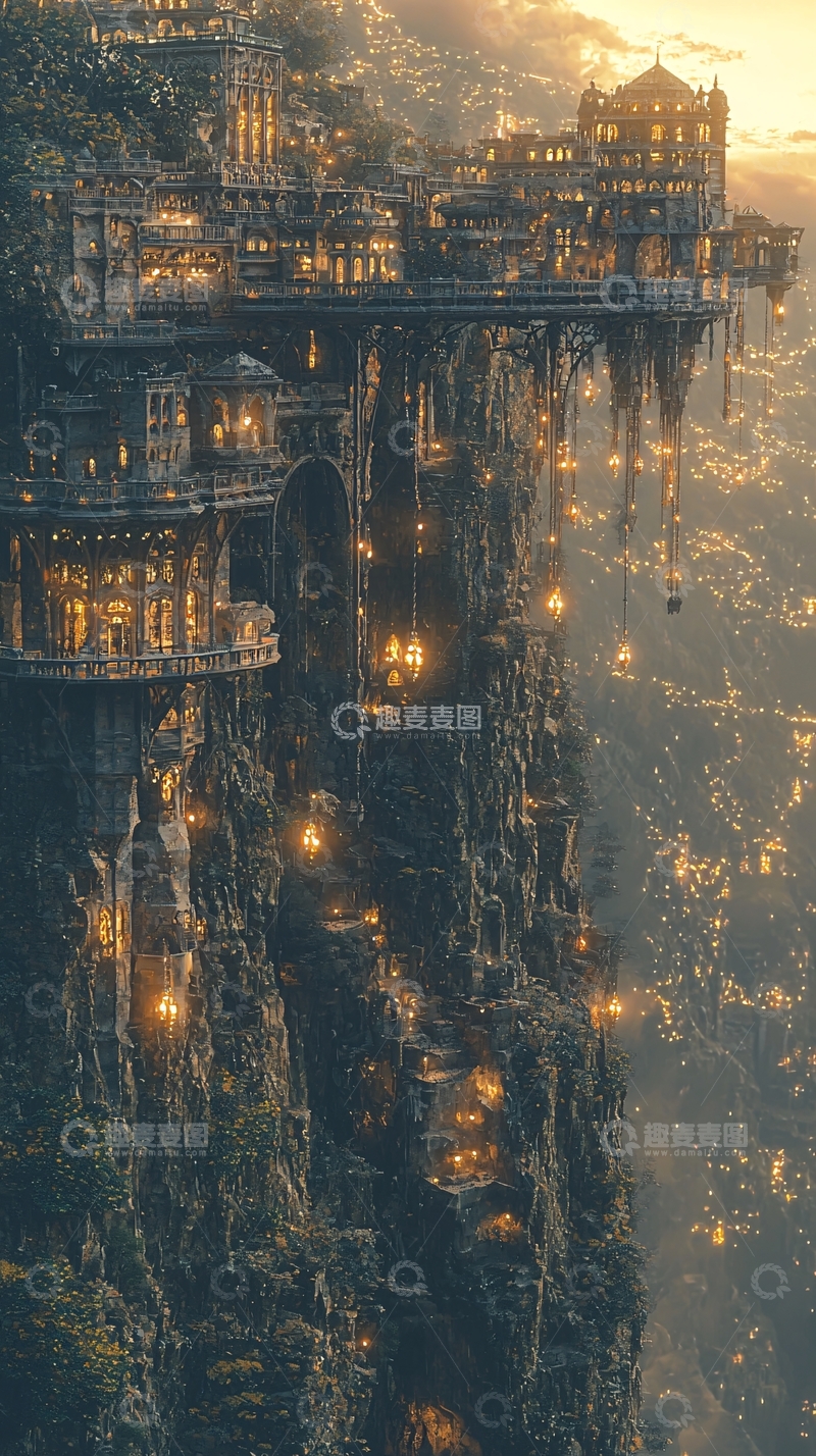 高清大图下载【趣麦麦图】悬崖峭壁上的梦幻城市