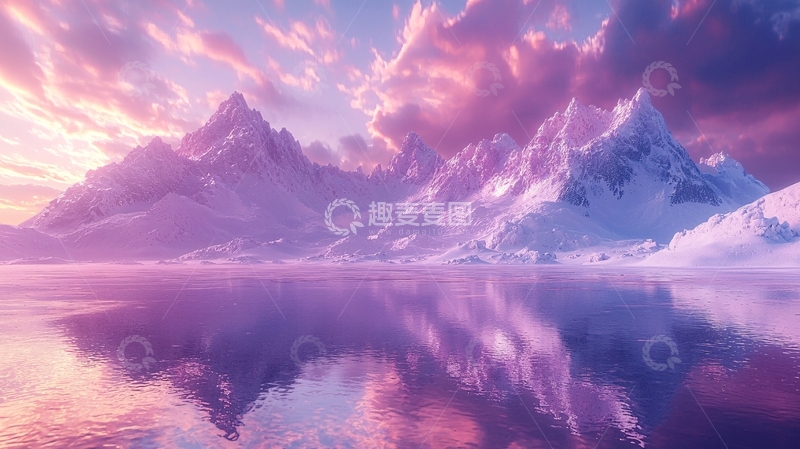 高清大图下载【趣麦麦图】梦幻雪山日落