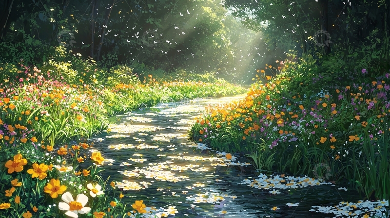 高清大图下载【趣麦麦图】阳光森林小溪
