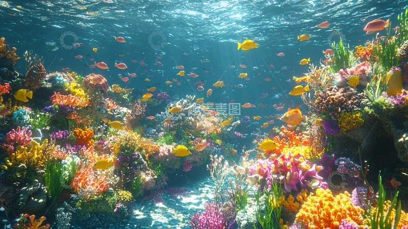 高清大图下载【趣麦麦图】海底珊瑚礁鱼群景色
