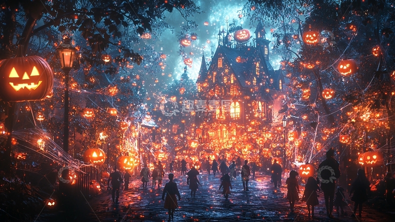 高清大图下载【趣麦麦图】万圣节南瓜灯小镇