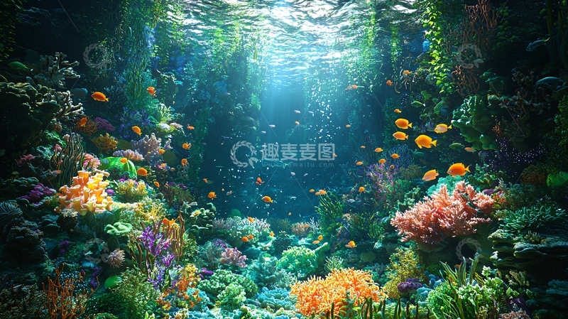 高清大图下载【趣麦麦图】海底珊瑚礁鱼群