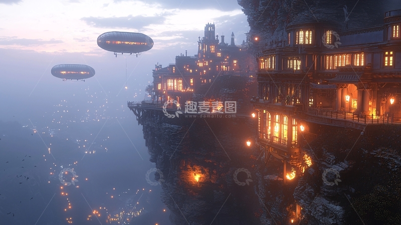 高清大图下载【趣麦麦图】悬崖峭壁上的空中城市