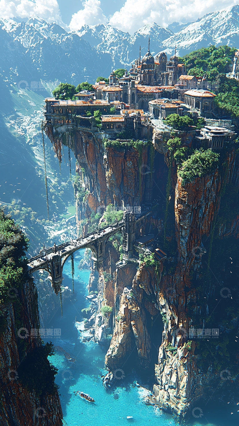 高清大图下载【趣麦麦图】悬崖峭壁上的梦幻小镇