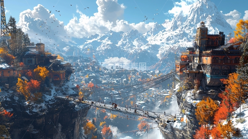 高清大图下载【趣麦麦图】山峦间的城市景观